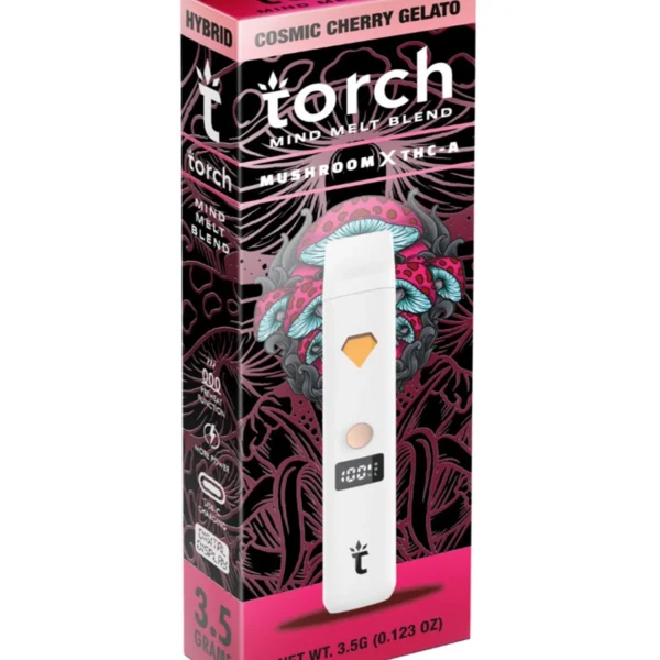 Cosmic Cherry Gelato Torch Mind Melt Mushroom x THC-A Blend White Series Vape 3.5G - Image 1